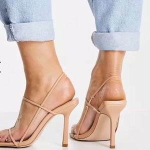 BRAND NEW Public Desire Rayelle Heeled Sandals with Square Toes in Beige